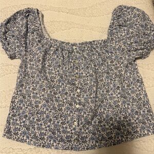 American Eagle Outfitters Blue Floral Button-Up Blouse